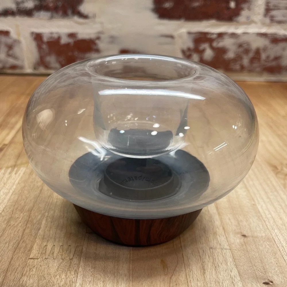 Vunder Glass Orb Votive Candle Holder Wood Grain Base Modern Minimalist 4x5